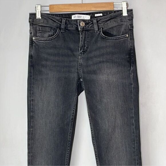 Zara Black Gray Jeans Black Pearl Cuff Hem Detailing - Picture 3 of 10